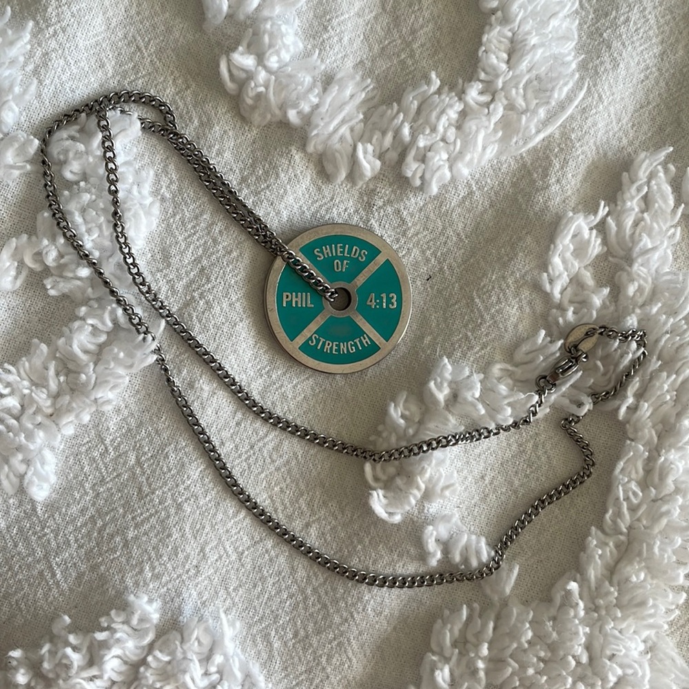Shield of strength Gym Necklace in Tiffany blue